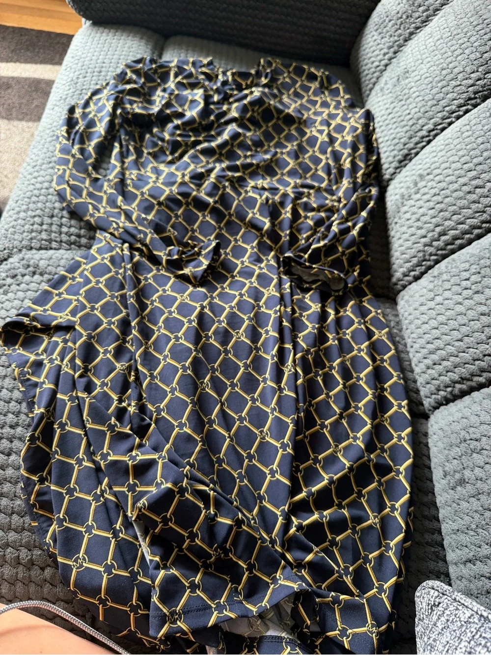 Michael Kors Black Long Sleeve Wrap Dress with Gold Chain Pattern